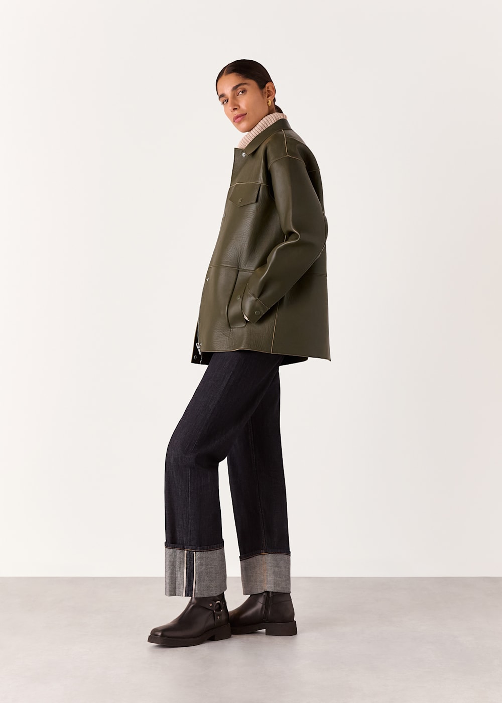 Whistles clean collarless leather jacket outlet